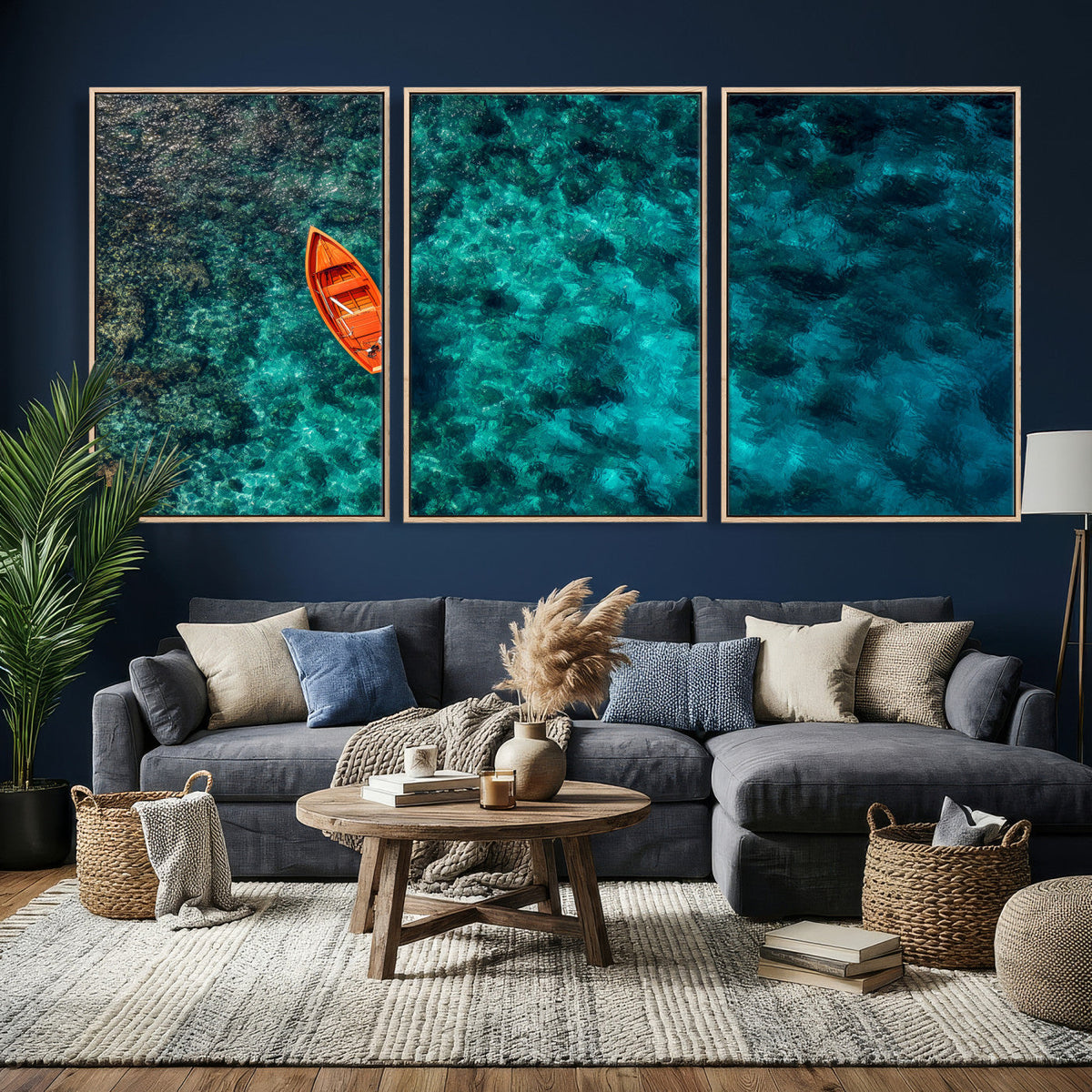 Turquoise Ocean Boat Wall Art Canvas Print