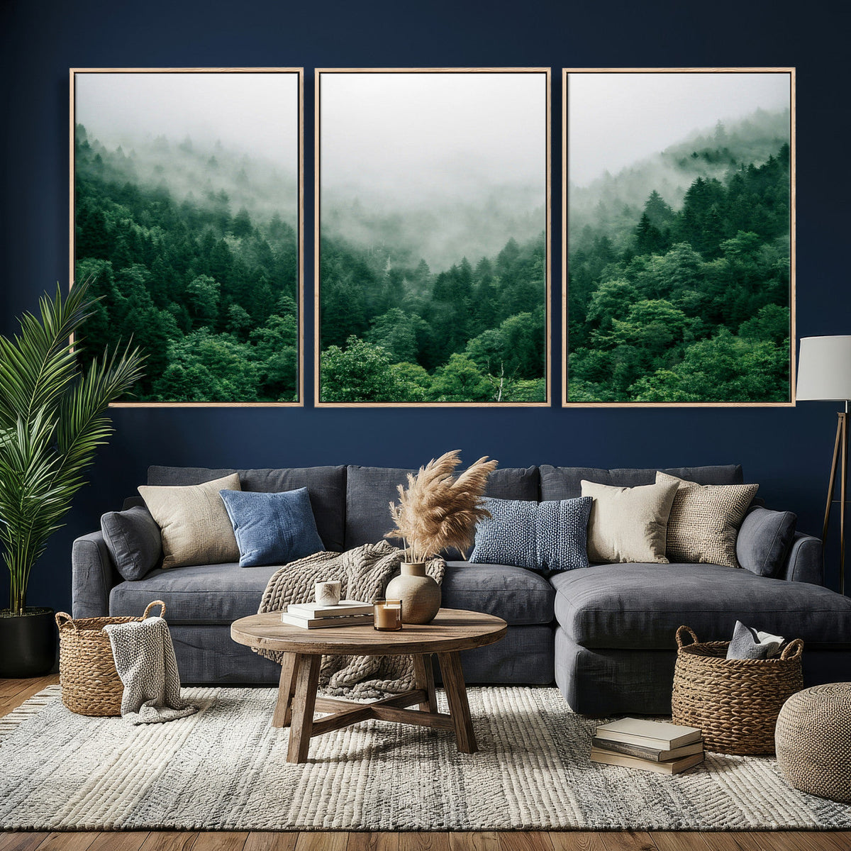 Misty Pine Forest Wall Art Canvas Print, Foggy Evergreen Landscape