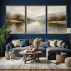 Neutral Abstract River Landscape Wall Art Canvas Print