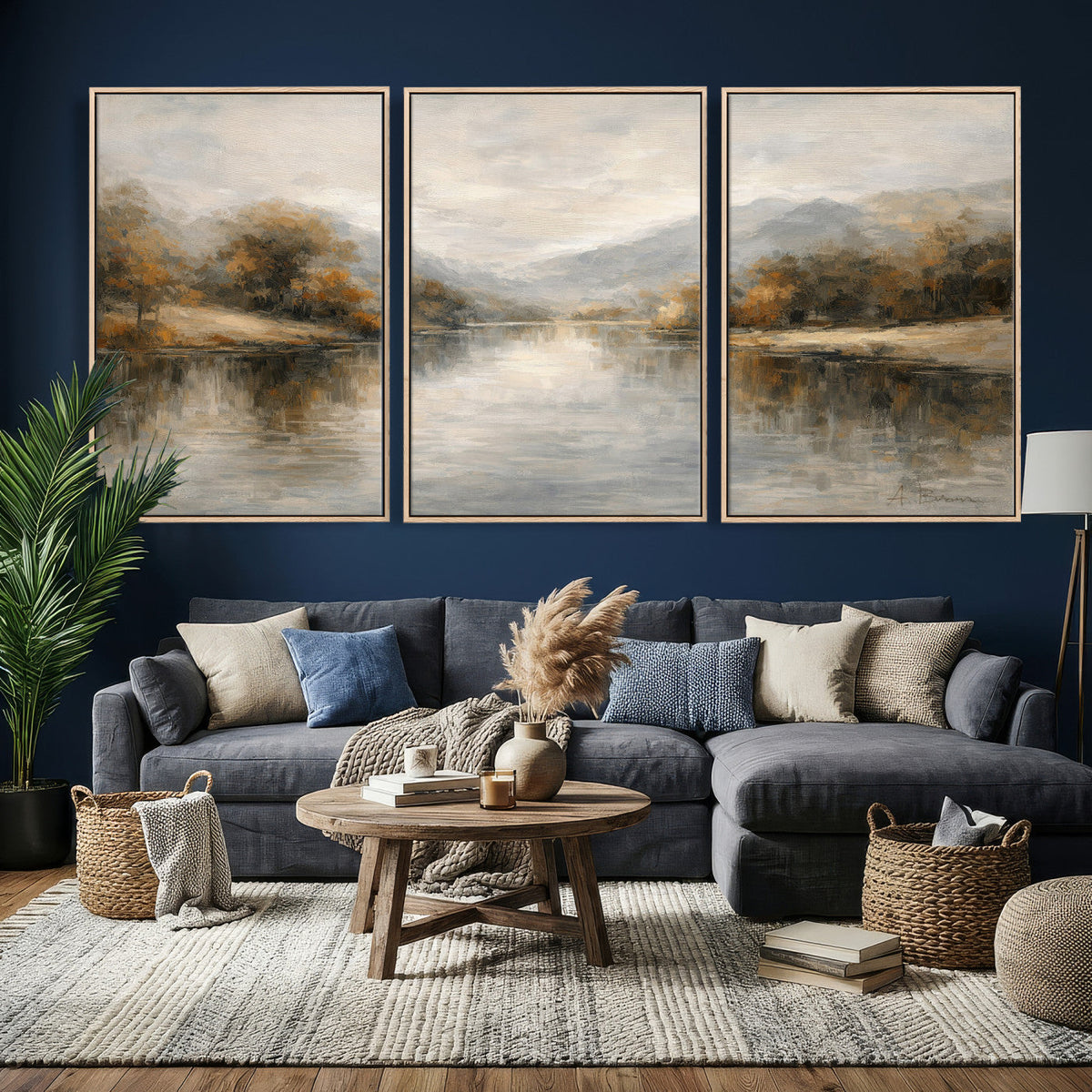 Neutral Abstract River Landscape Wall Art Canvas Print