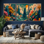 Colorful Japanese Landscape Print: Maximalist Panoramic Wall Art
