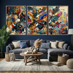 Geometric Abstract Wall Art Canvas Print, Orange Blue