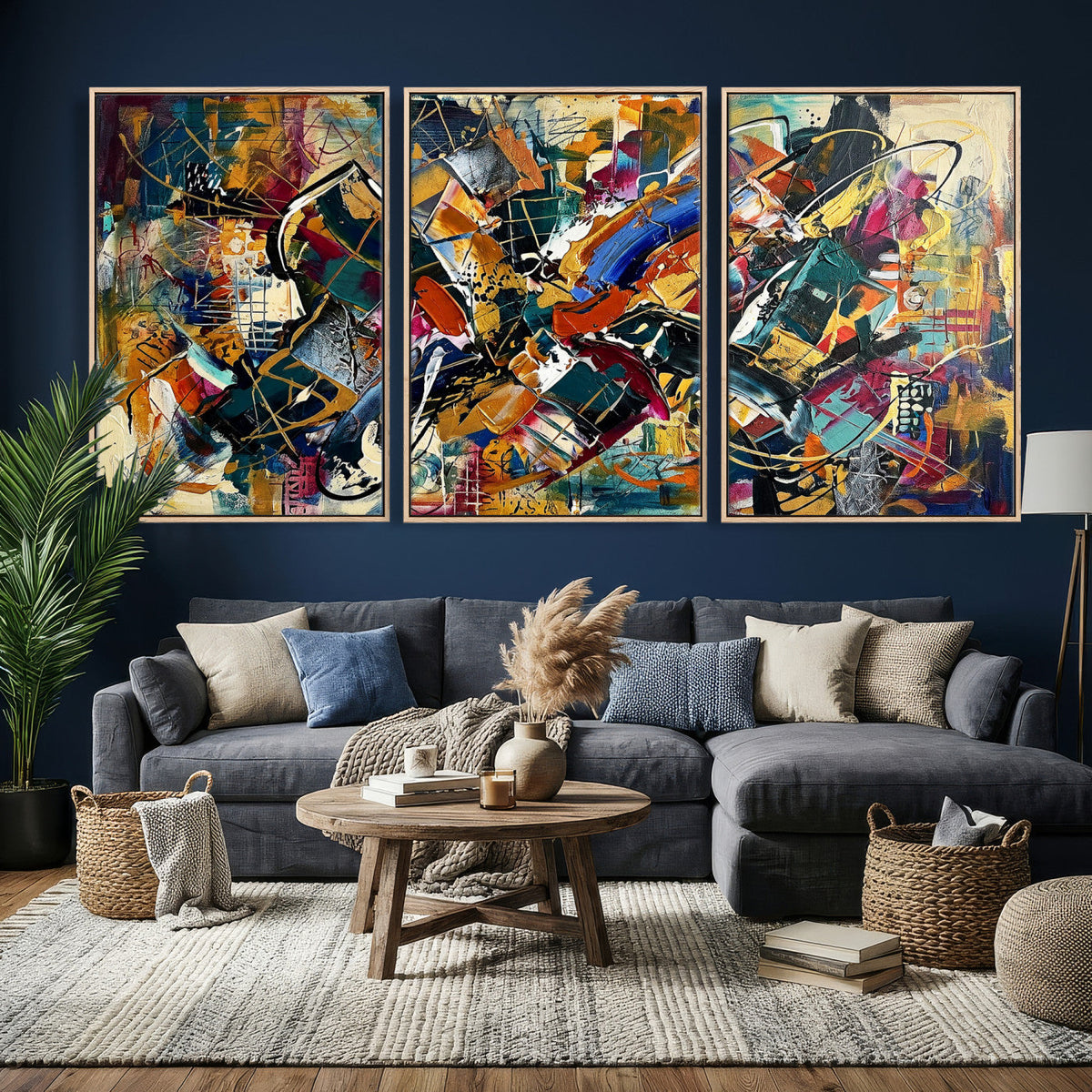 Geometric Abstract Wall Art Canvas Print, Orange Blue