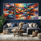 Geometric Abstract Wall Art Canvas Print, Orange Blue