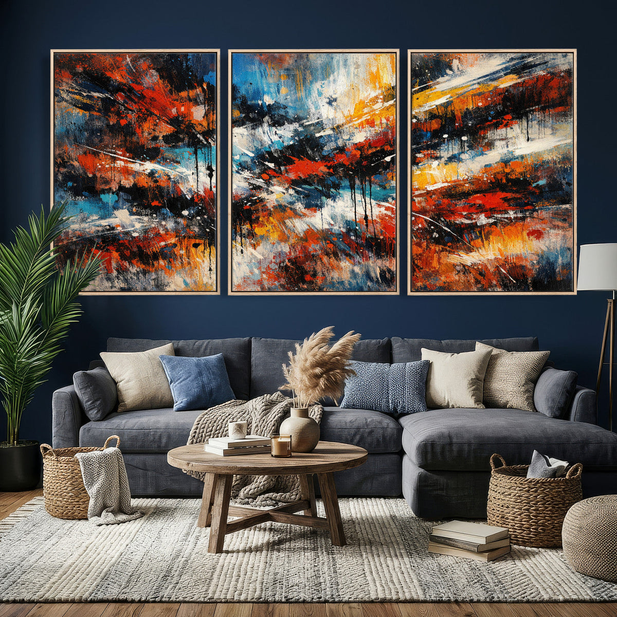Lyrical Abstract Wall Art Canvas Print, Orange Blue Abstract