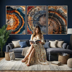 Tree Ring Canvas Wall Art, Wood Cross Section Triptych