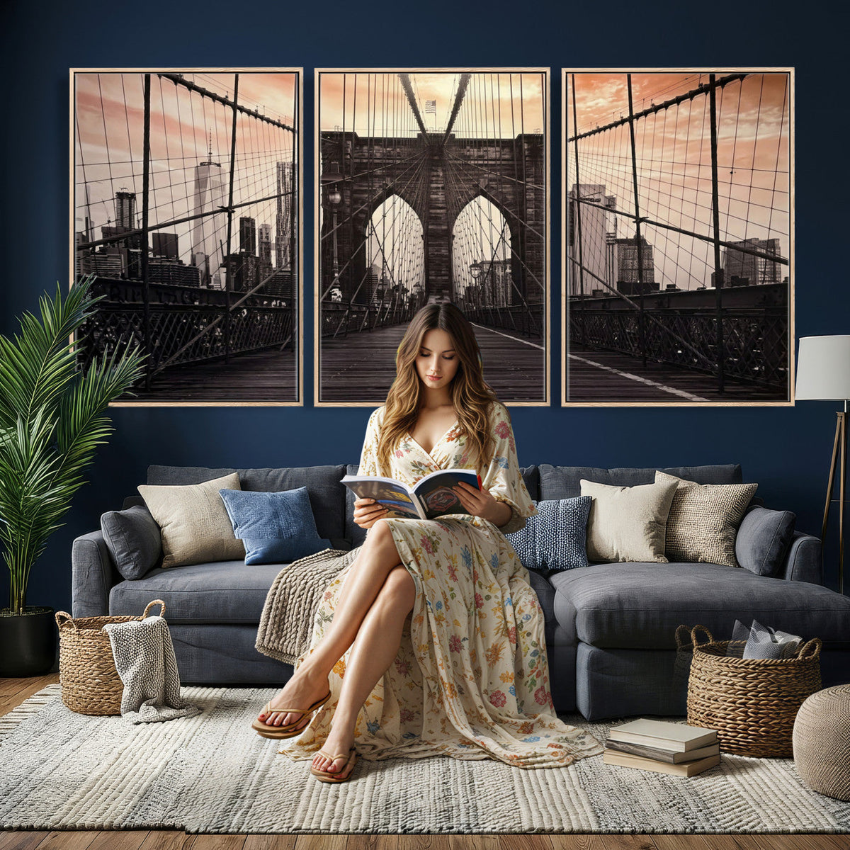 Brooklyn Bridge Canvas Wall Art, New York City Skyline Photography