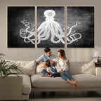 Black White Octopus Wall Art Canvas Print