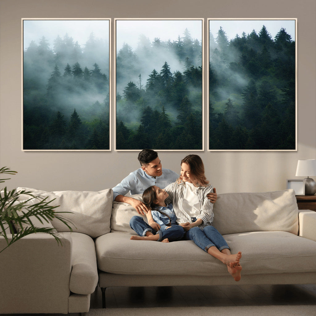 Misty Forest Wall Art | Serene Green Landscape Canvas Print