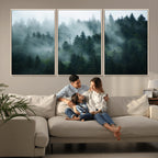 Misty Forest Wall Art | Serene Green Landscape Canvas Print