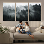 Foggy Forest Wall Art Canvas Print | 3 Panel Large Misty Landscape