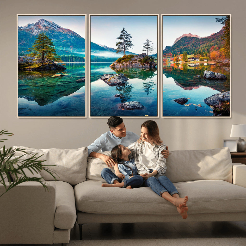 Crystal Clear Lake Wall Art | Mountains Wall Art Canvas | 3 Panel Landscape