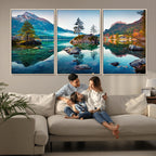 Crystal Clear Lake Wall Art | Mountains Wall Art Canvas | 3 Panel Landscape
