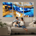 Blue Orange Marble Fluid Effect Canvas Wall Art Print