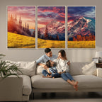 Mountain and Daylight Red Sunset Wall Art Canvas Print
