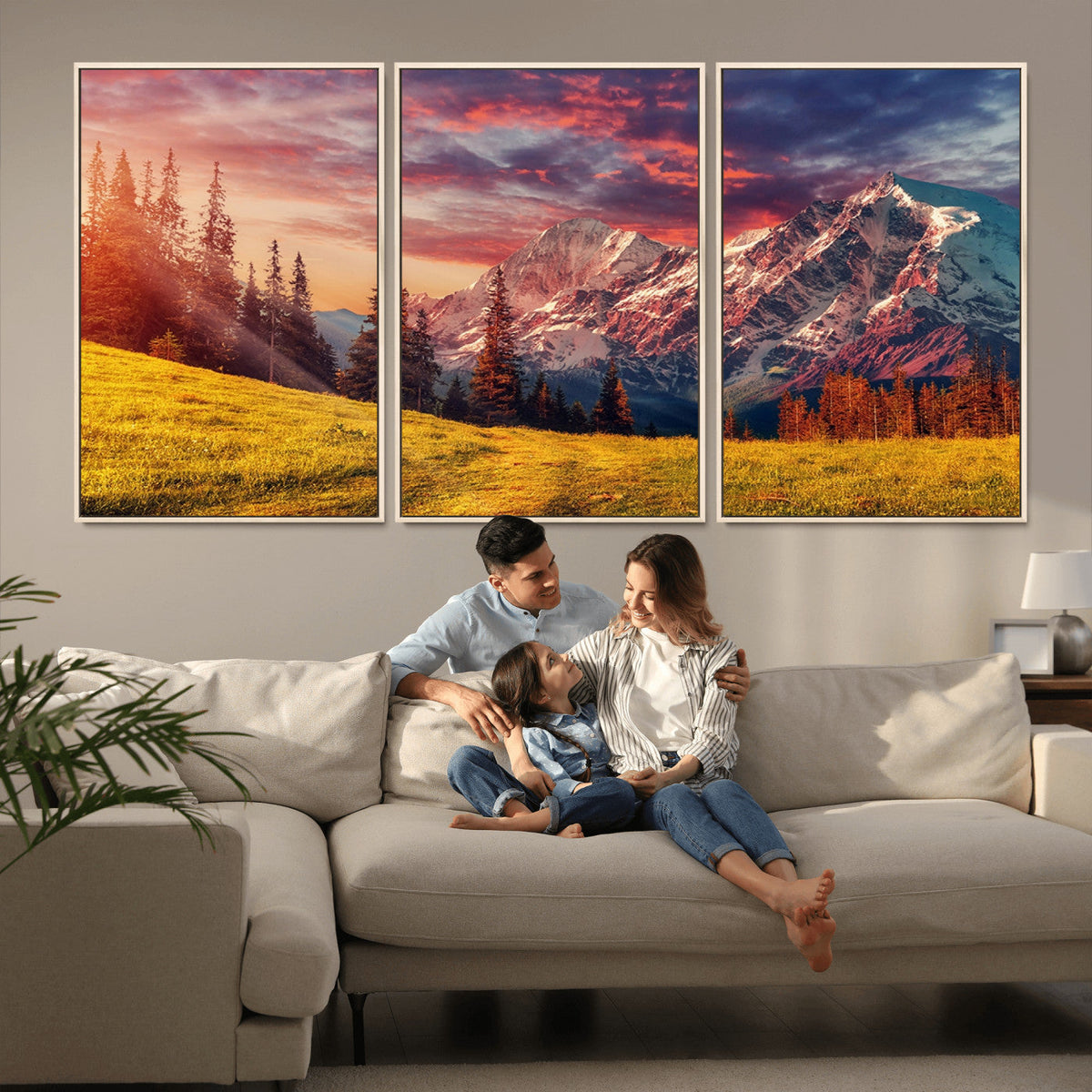 Mountain and Daylight Red Sunset Wall Art Canvas Print