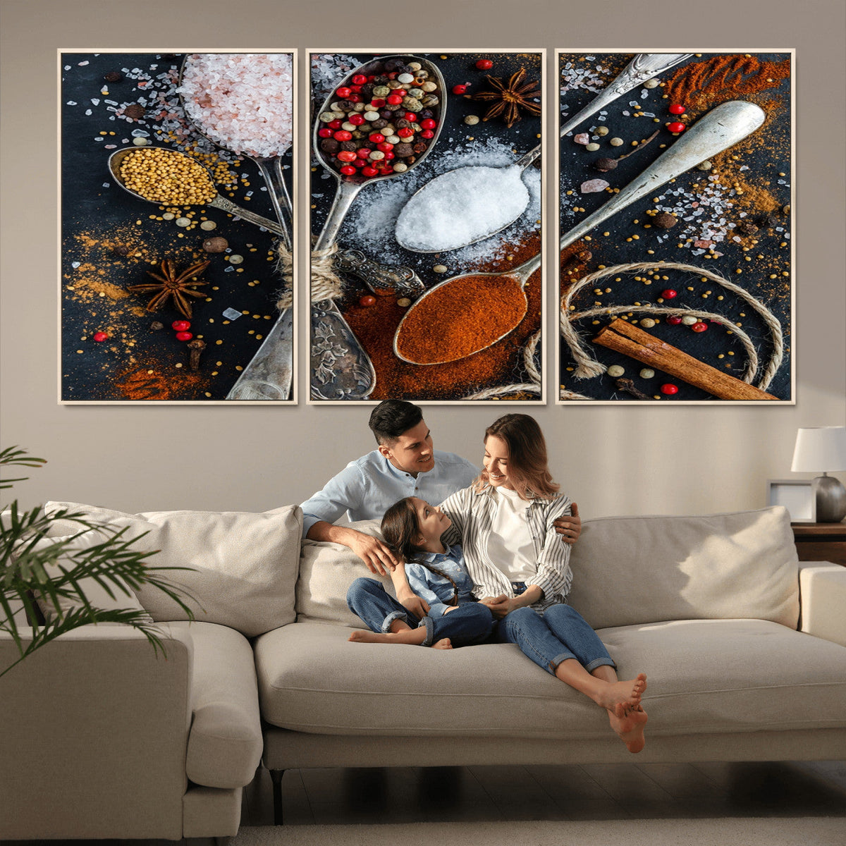 Spices and Seasonings Canvas Wall Art | Colorful Triptych Kitchen Decor