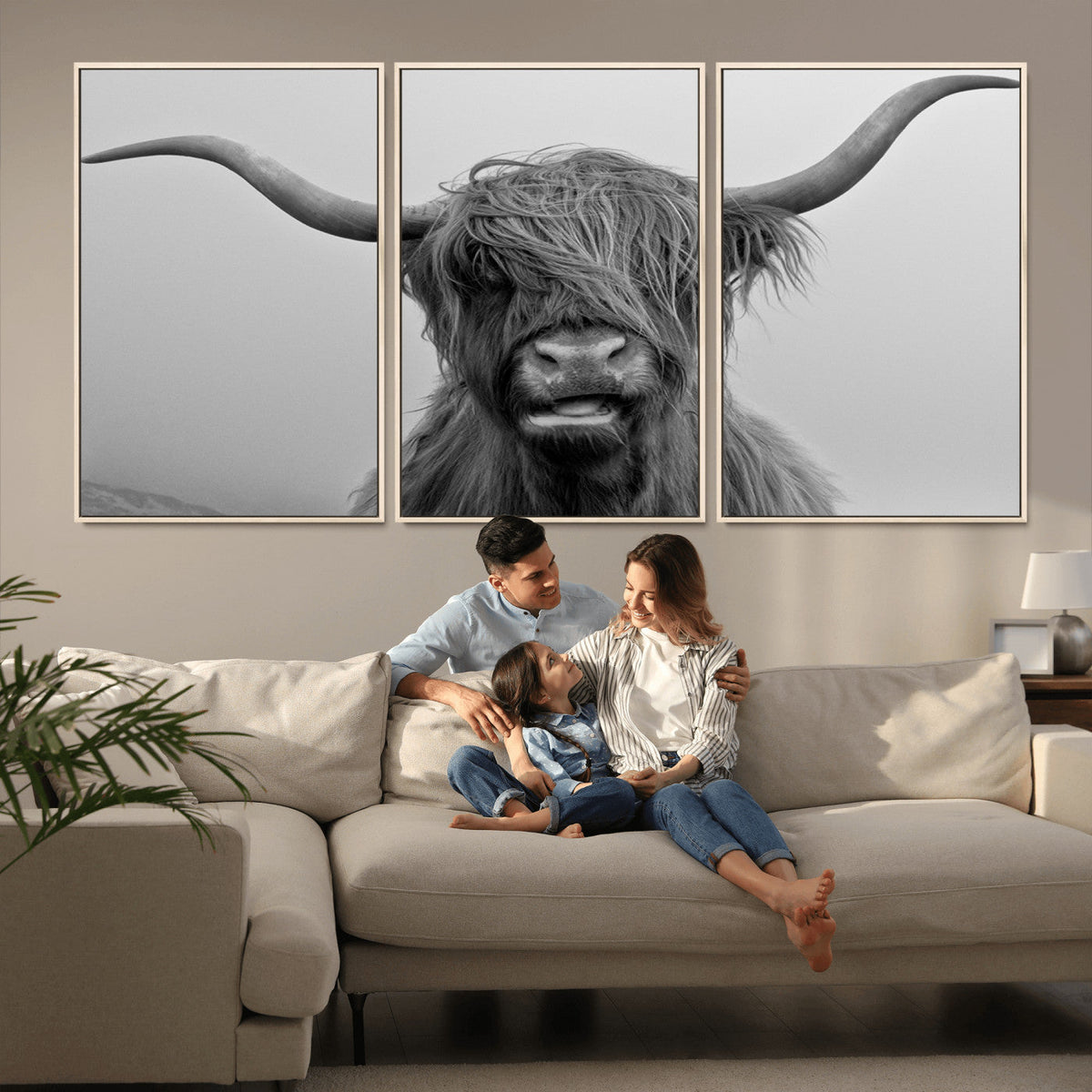 Texas Cow Wall Art Canvas, Texas Longhorn Cattle Canvas Print