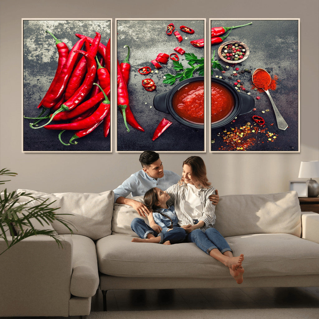 Red Chili Peppers Wall Art Kitchen Artwork Canvas Print