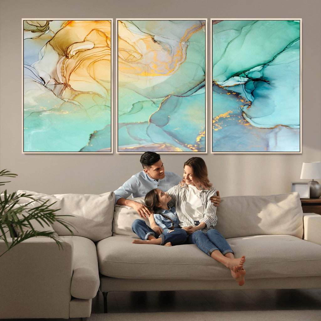 Green Marble Fluid Effect Abstract Canvas Wall Art Print