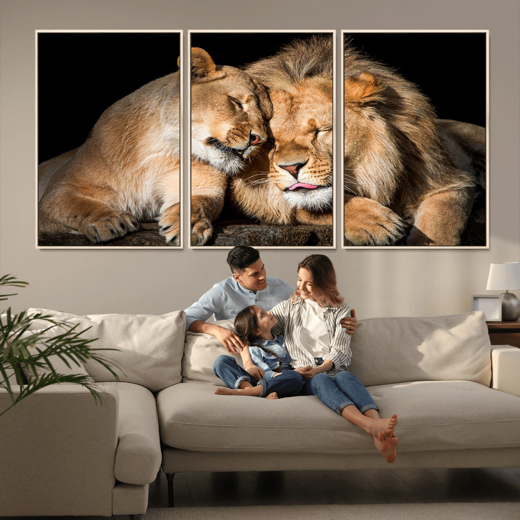 Lion and Lioness Wall Art Canvas Print | African Wildlife Animal Art