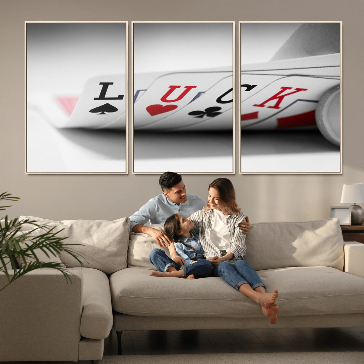 Framed Lucky Poker Cards Canvas | Modern Triptych Wall Art for Game Rooms