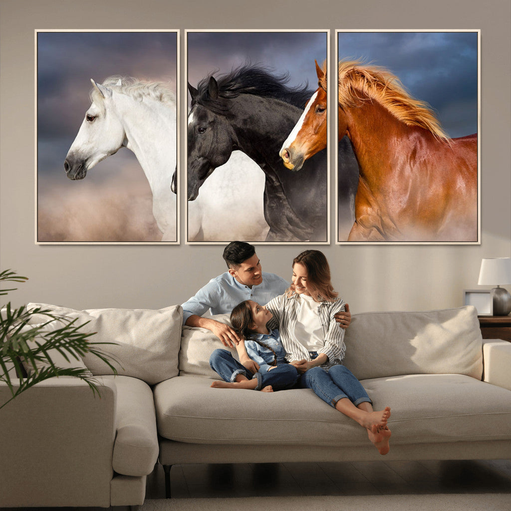 Animal Wall Art Three Horses Farmhouse Art Canvas Print