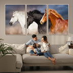 Animal Wall Art Three Horses Farmhouse Art Canvas Print