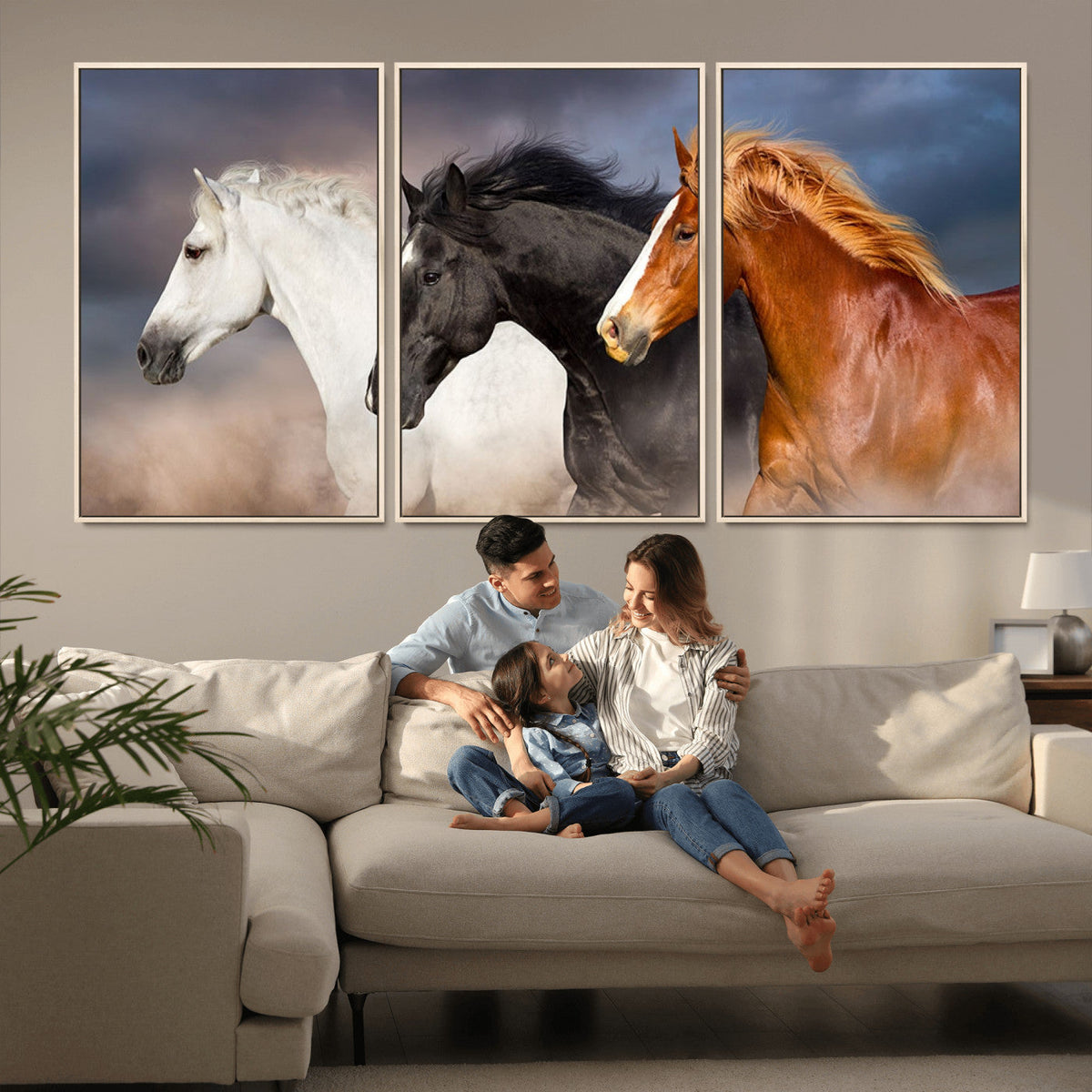 Animal Wall Art Three Horses Farmhouse Art Canvas Print