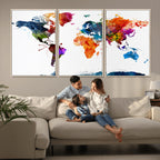 Bold Colorful World Map Canvas Print | Detailed Map of the World Wall Art