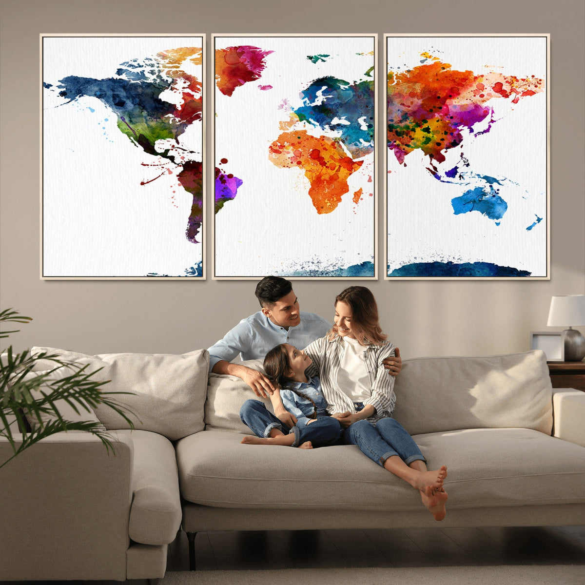 Bold Colorful World Map Canvas Print | Detailed Map of the World Wall Art