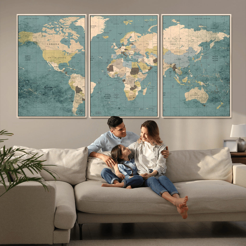 Classic World Map Canvas Print | Framed Vintage Map Wall Art