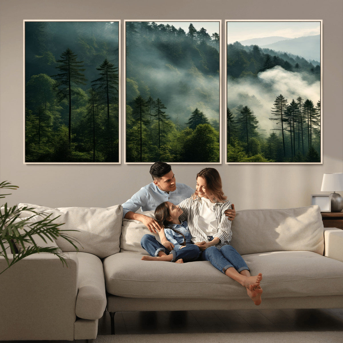 Misty Forest Wall Art Premium Canvas Print, Foggy and Serene Atmosphere