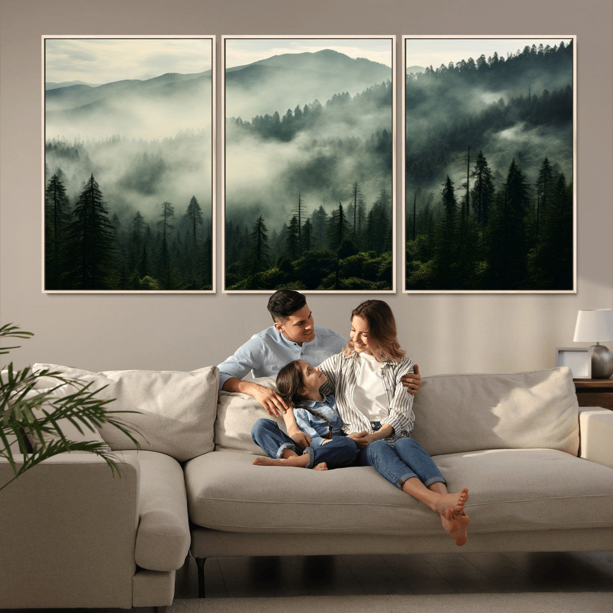 Captivating Misty Forest Wall Art Premium Canvas Print, A Foggy and Serene Atmosphere