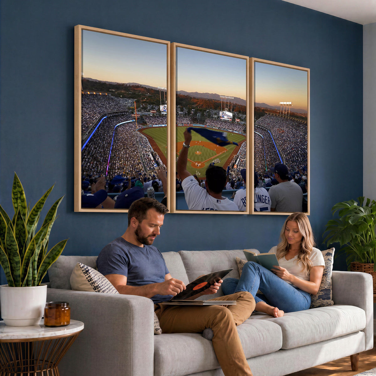 Dodger Stadium Sunset Game Triple Canvas Wall Art, Los Angeles Dodgers MLB Match