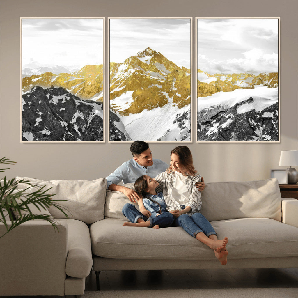 Gold Abstract Mountains Wall Art Print on Canvas, Nature Wall Art Print