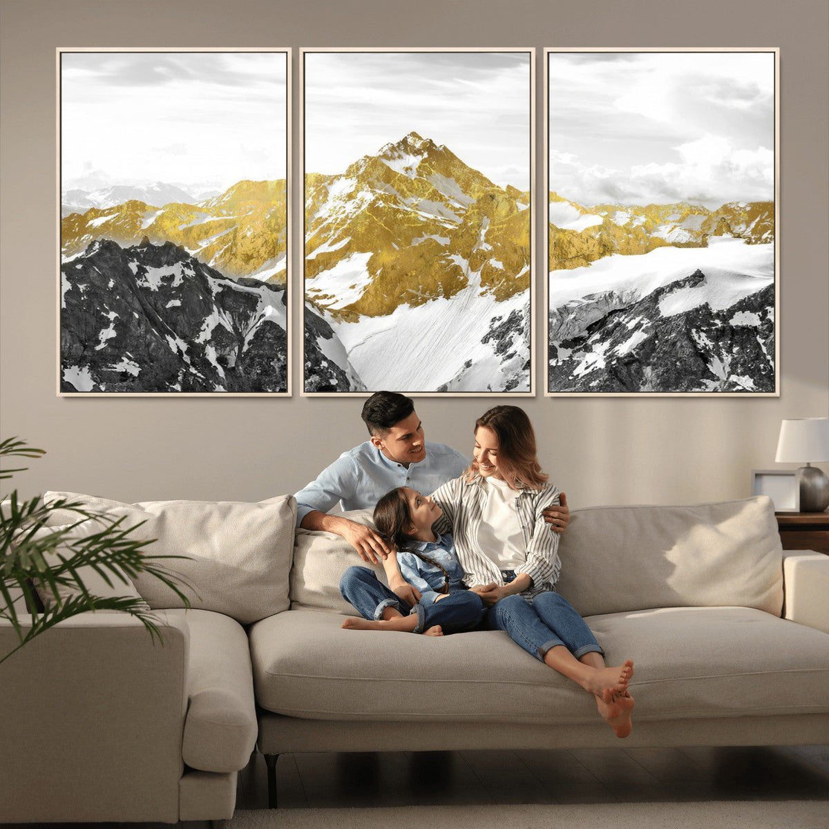 Gold Abstract Mountains Wall Art Print on Canvas, Nature Wall Art Print