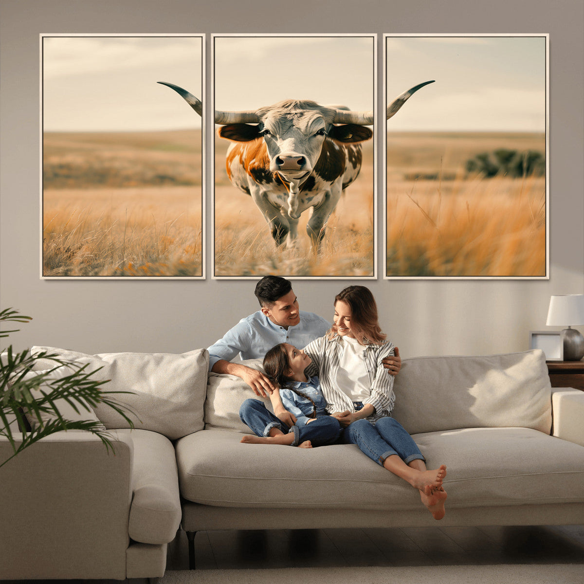 Texas Cow Wall Art Canvas Print for Farm House Wall Decor