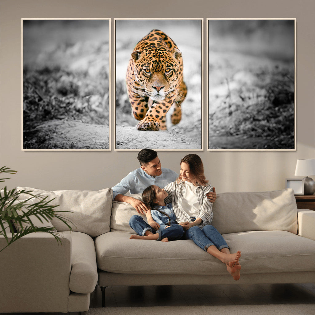 Jaguar Wall Art Canvas Print, Majestic Big Cat in Focused Pursuit