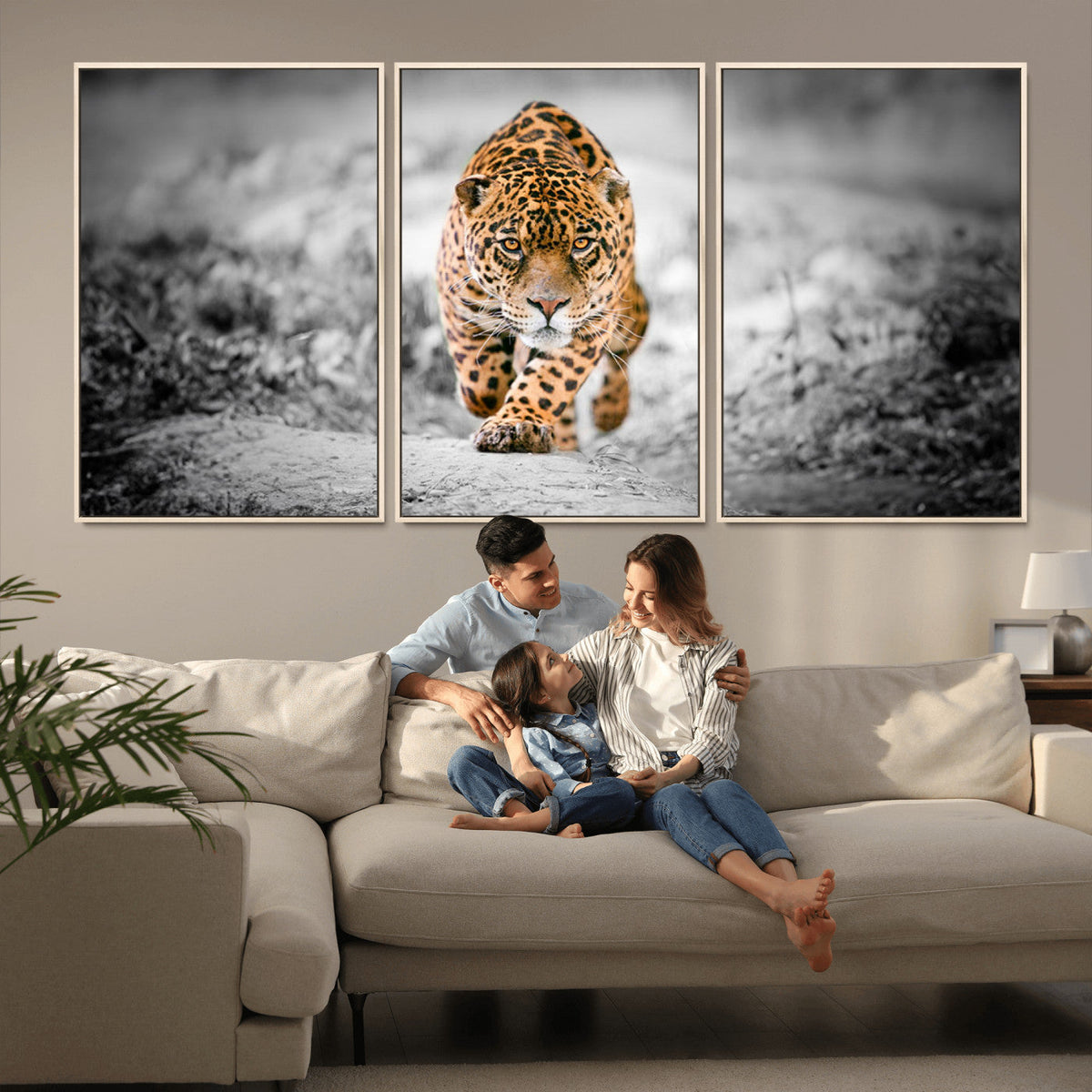 Jaguar Wall Art Canvas Print, Majestic Big Cat in Focused Pursuit