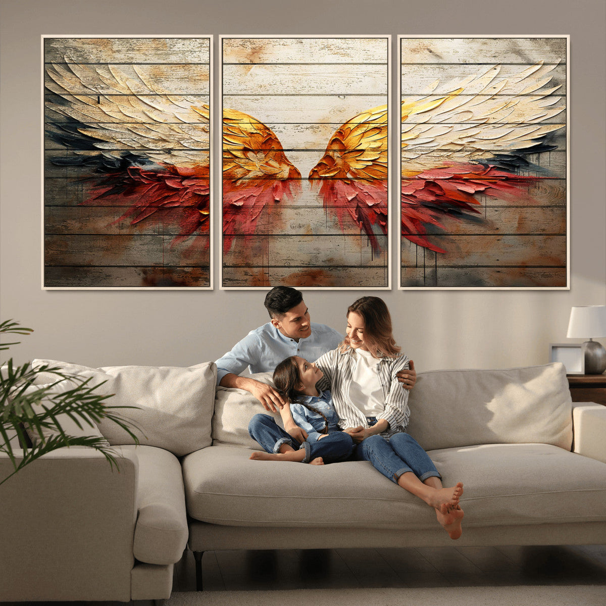 Abstract Angel Wings Canvas Wall Art, Modern Angelic Wings Decor, Framed and Ready to Hang