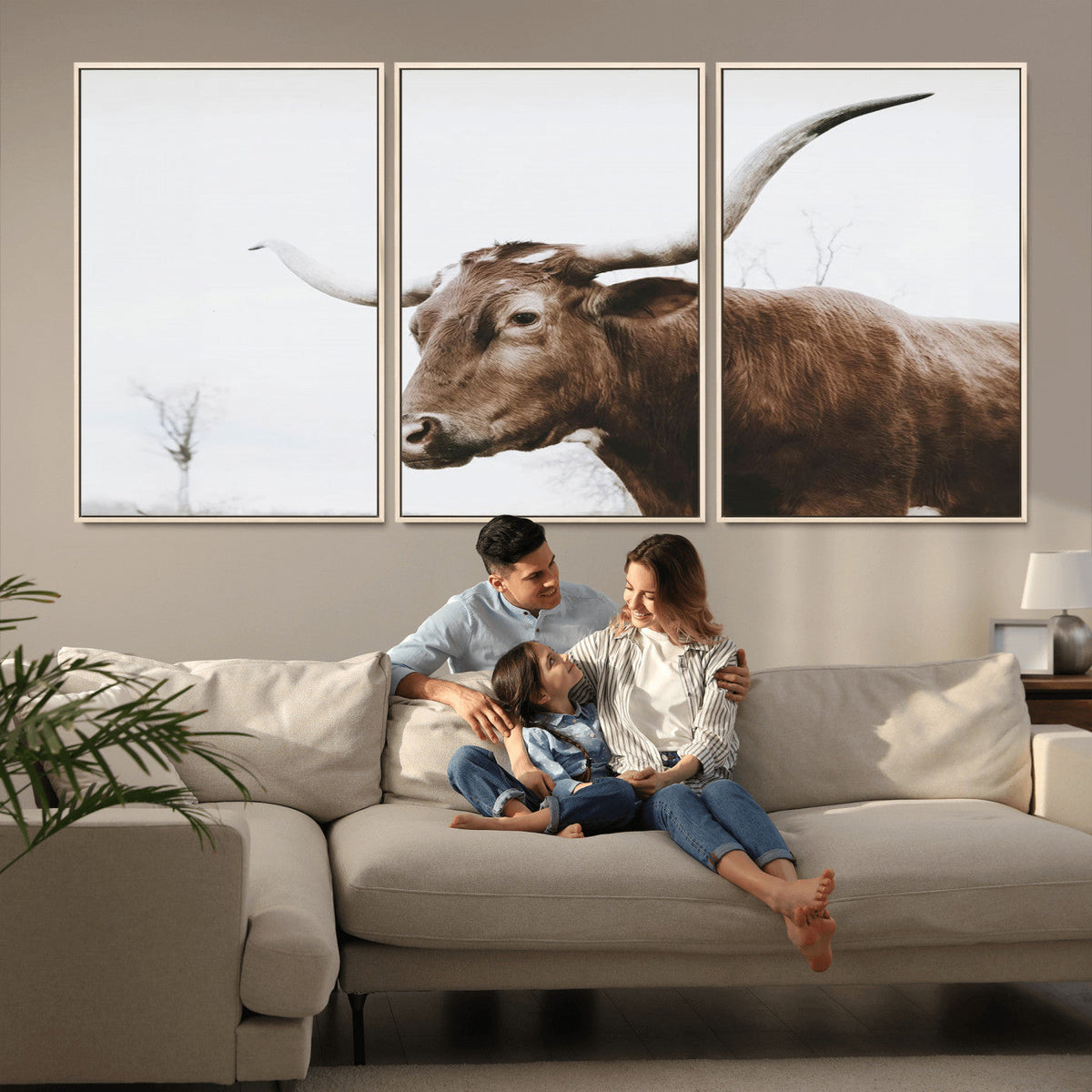 Rustic Bull Wall Art Canvas Print, Modern Longhorn Farmhouse Animal Decor