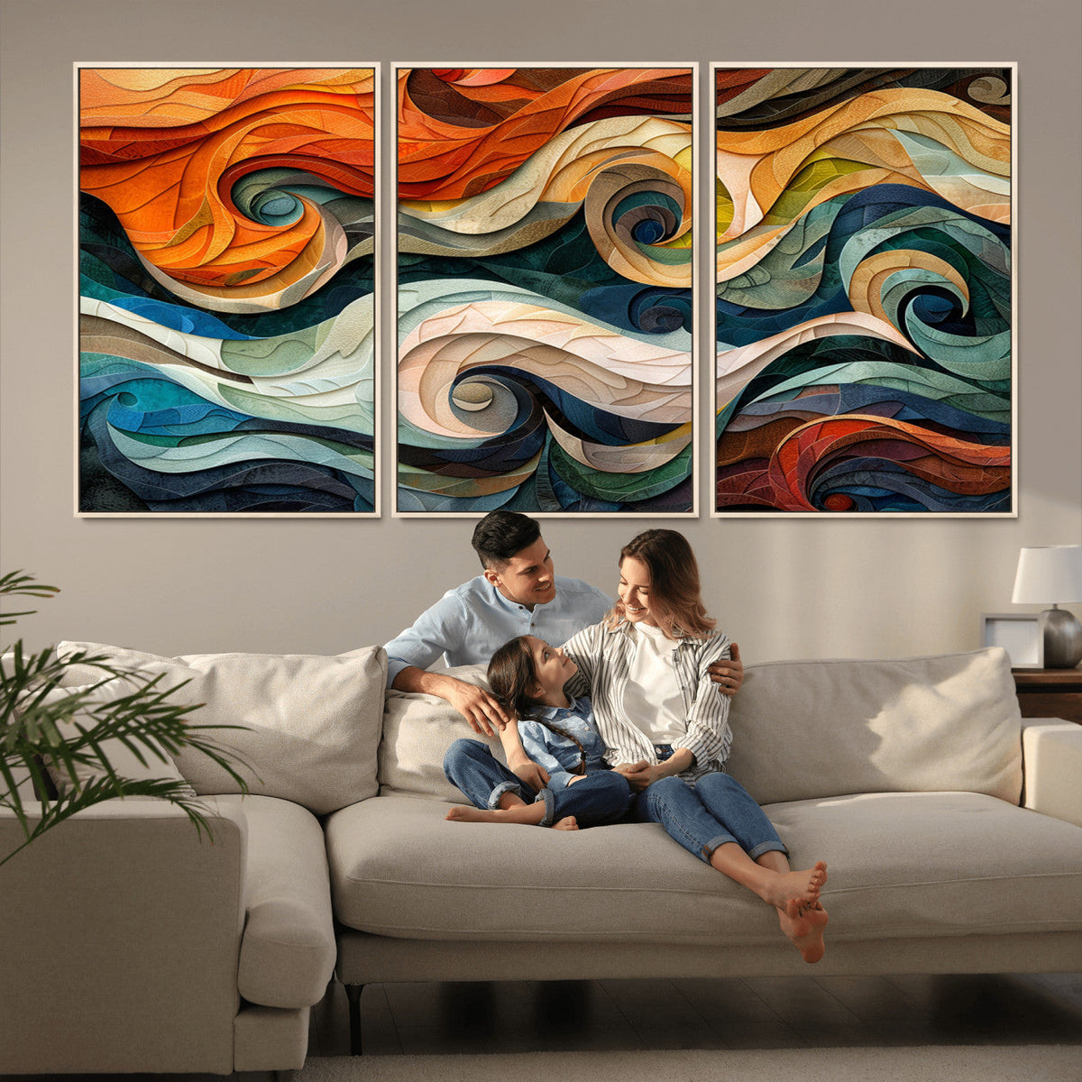 Abstract Wave Wall Art, Ready to Hang Framed Canvas Print | Extra Large 3 Piece Canvas Wall Art