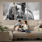 Black and White Horse Winter Wall Art, Ready to Hang