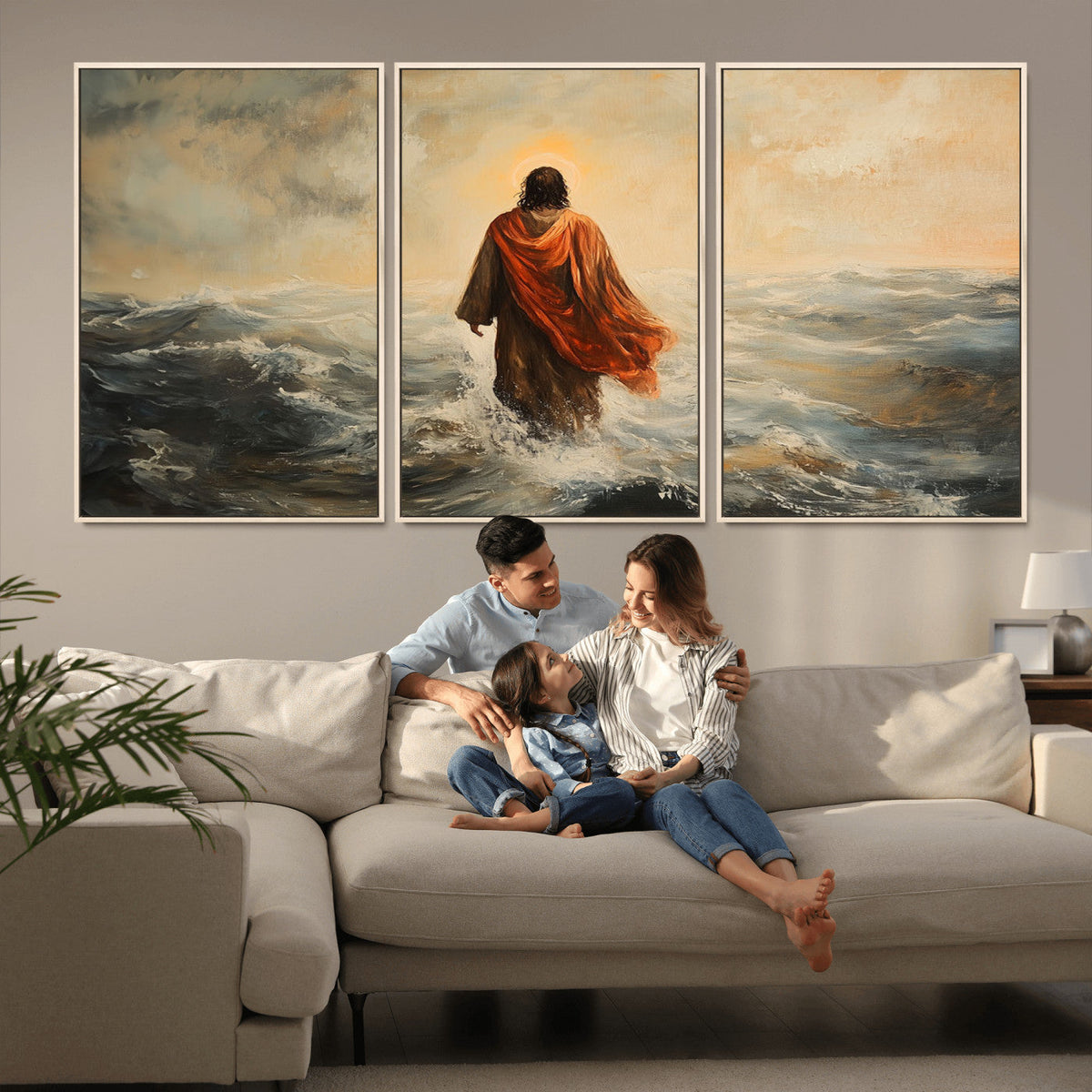 Jesus Walking on Water, Christian Wall Art, Jesus Christ Oil Painting Style Print