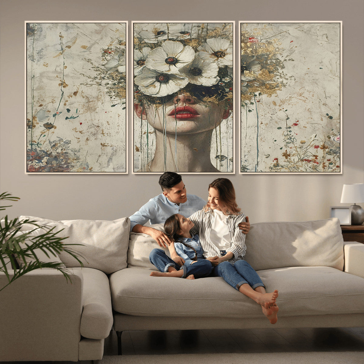 Abstract Floral Women Pastel Wall Art Canvas Print