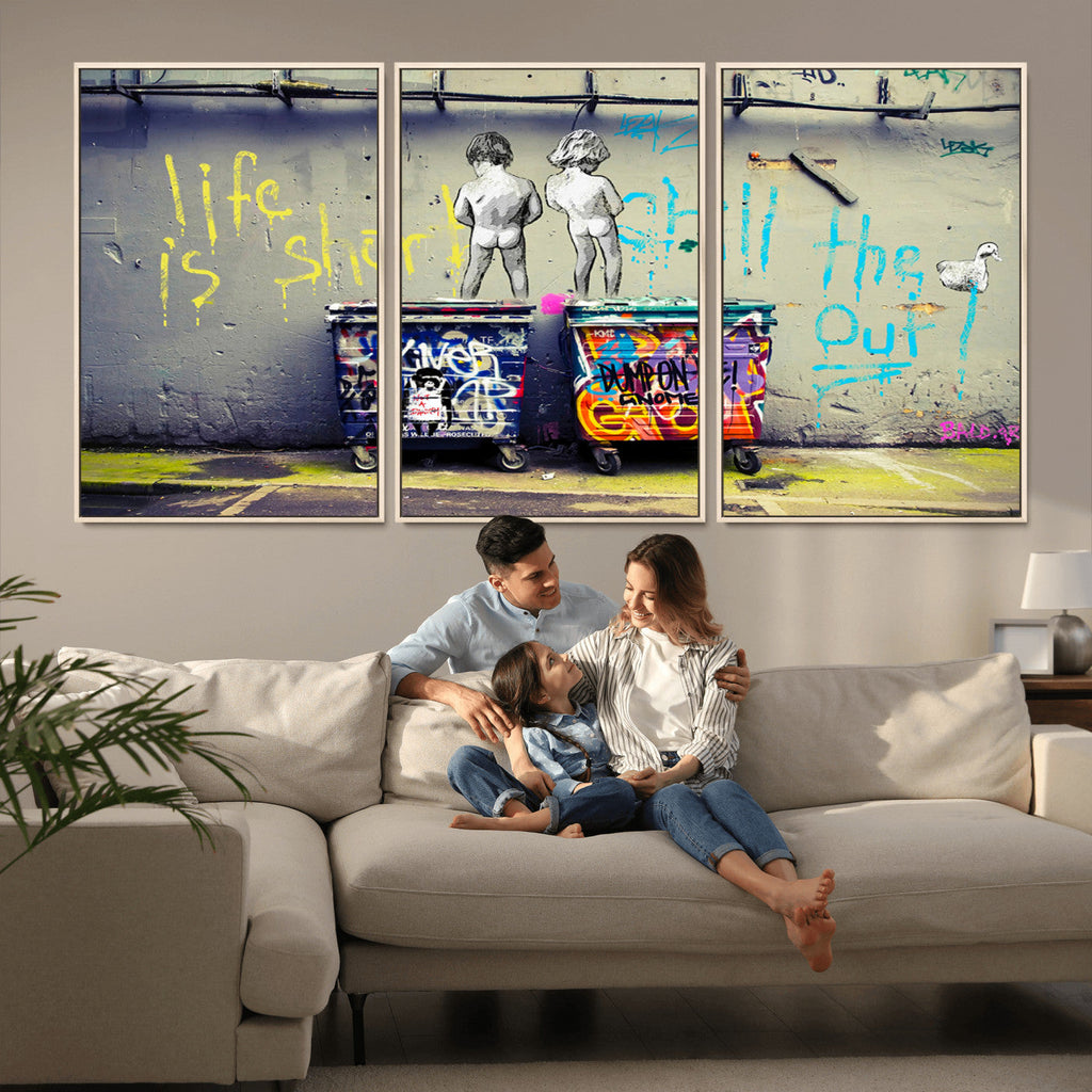 Banksy Life is Short Wall Art, Iconic Graffiti Street Art Canvas Print