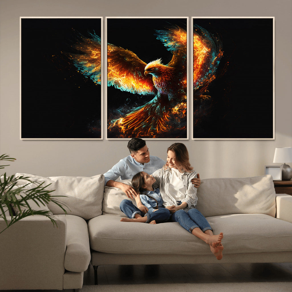 Fiery Phoenix Canvas Print | Ready to Hang Wall Art | Bold Fantasy Decor