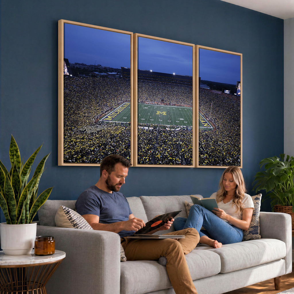 University of Michigan Wolverines Football Team Print, Ann Arbor, Home Bar Wall Decor