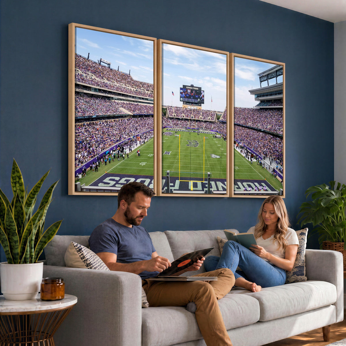 TCU Horned Frogs Football Team Print, Fort Worth Amon G. Carter Stadium, Framed and Ready to Hang